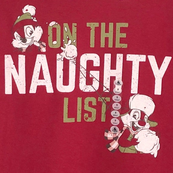 Disney Parks Christmas Shirt Chip And Dale On The Naughty List Holiday Red Small - Picture 3 of 7